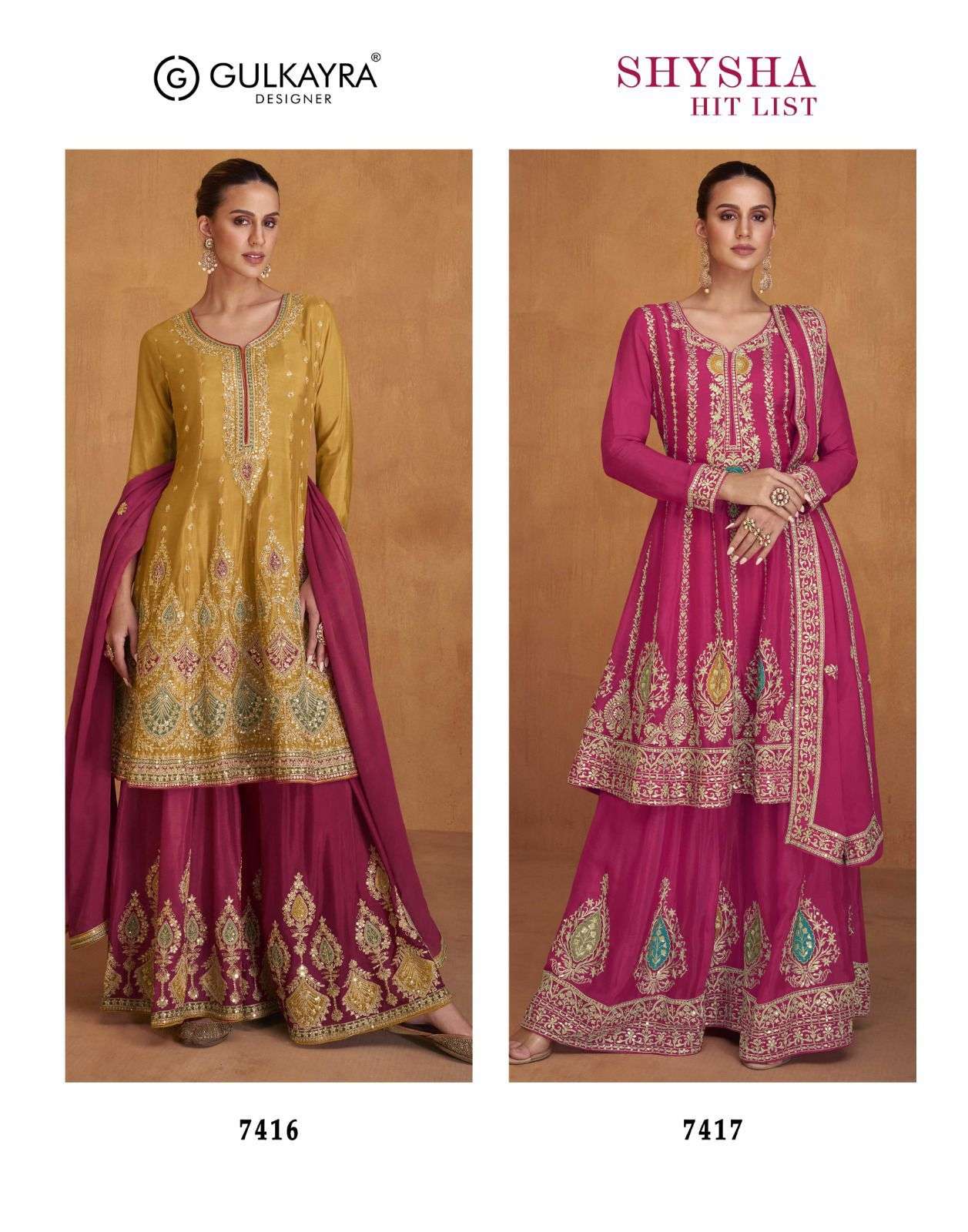 SHYSHA HIT LIST REAL CHINON EMBROIDERY AND HANDWORK KURTI WITH PLAZZO AND DUPATTA BY GULKAYRA BRAND INDEX